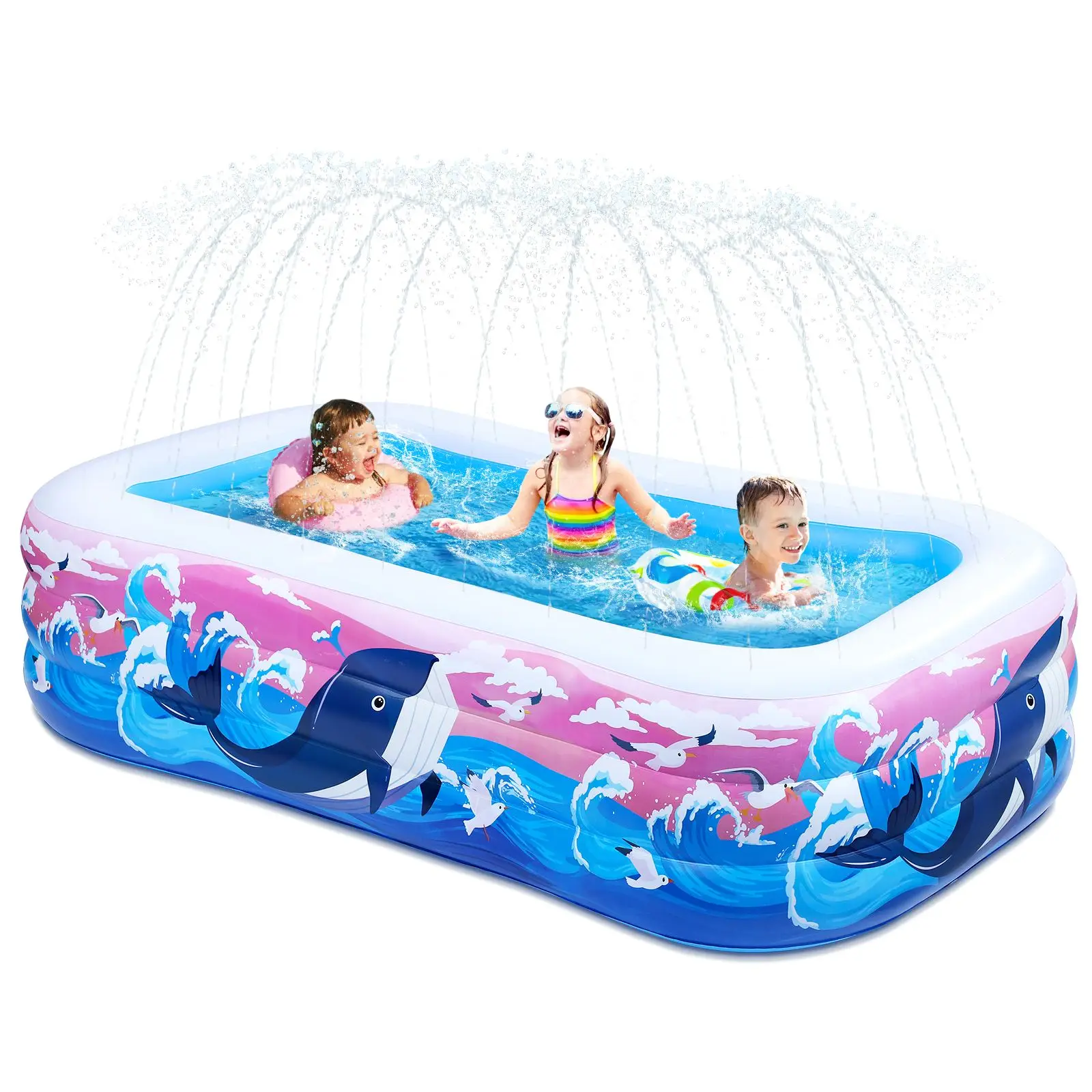

PVC Inflatable Swimming Pool with Sprinkler Playing Water Splashing Pool Baby Bathing Paddling Pool Summer Kids Toy 240x140x56cm