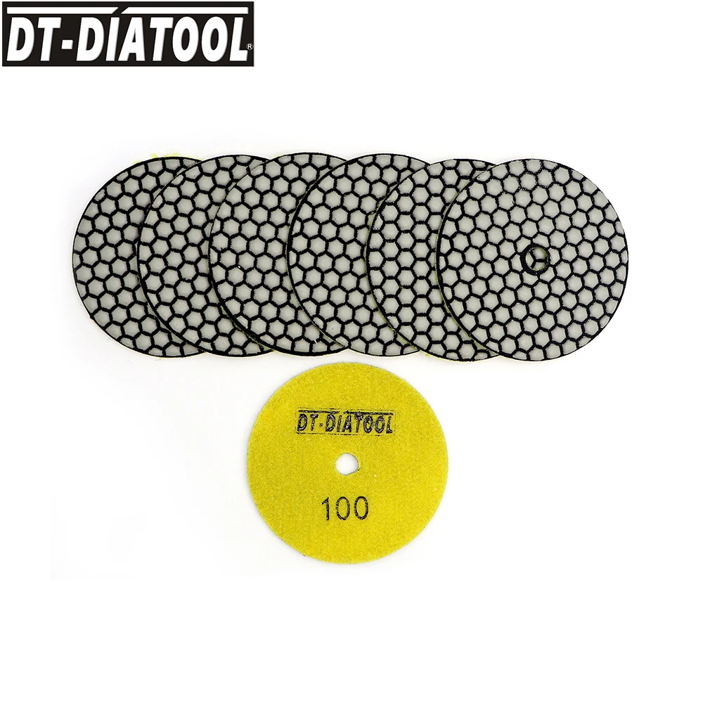 DT-DIATOOL 7pcs/pk Flexible Diamond Dry Polishing Pads Resin Bond Sanding Disc For Granite Marble G100  Dia 4"/100mm