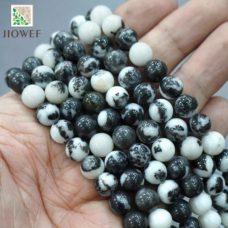 

Black and White Zebra Jaspers Natural Stone Beads for Jewelry Making DIY Bracelet Necklace Charm Beads 15" Strand 4 6 8 10 12MM