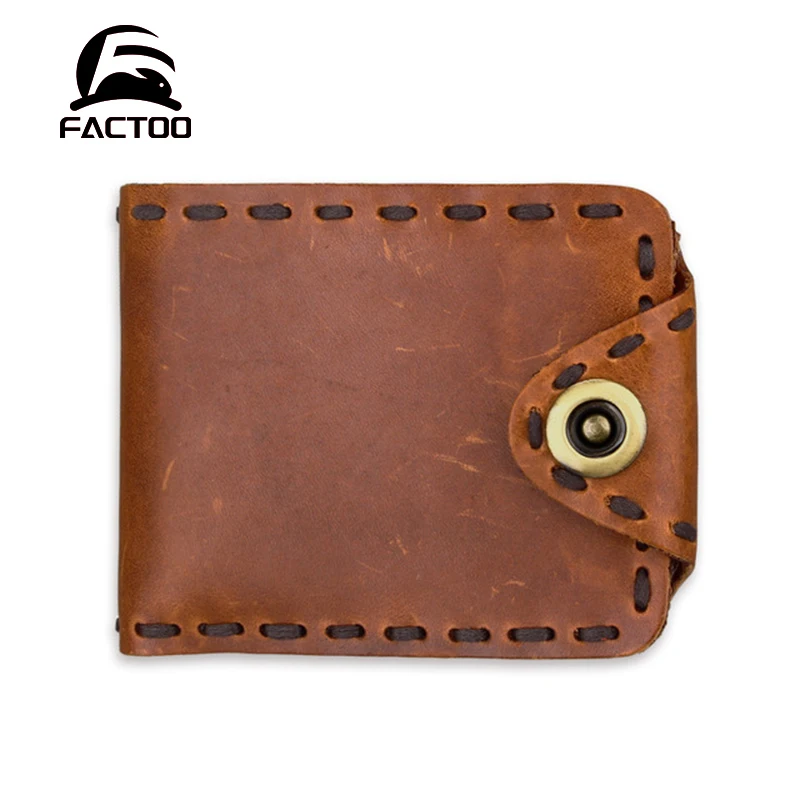 

FACTOO Men's Short Wallet Male Hasp Purse Card Holder Cowhide Folding Vintage 100% Genuine Leather Large Capacity Money Bag