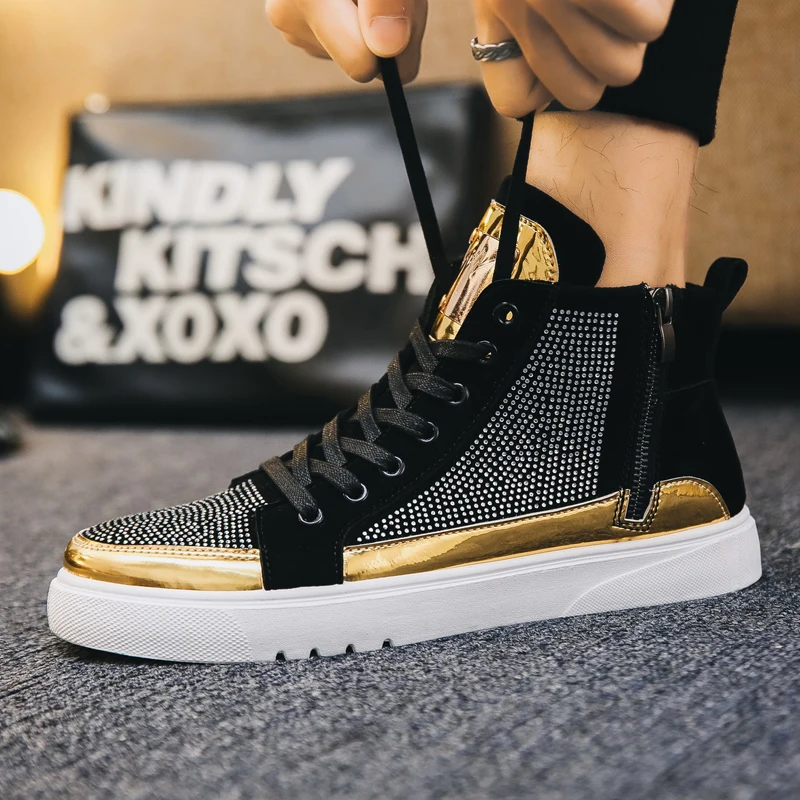 Кроссовки мужские высокие повседневная теннисная обувь со стразами 2019| |