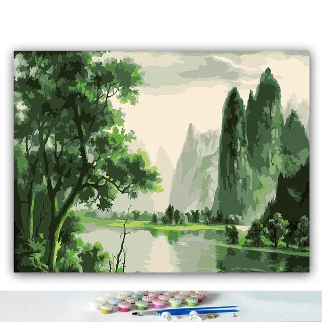 

Diy colorings pictures by numbers with colors Chinese landscape scenery picture drawing framed Home