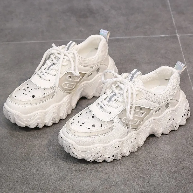 

Dlek Dad Sneakers Women With Platform Casual Fashion Mesh Mixed Colors Appliques Lace Up Chunky Shoes