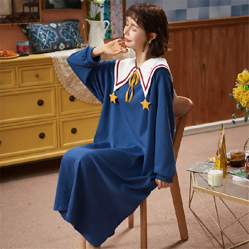 

Cartoon Nightgowns Sailor Moon Cotton Nightdress for Women Spring Loose Navy Collar Soft Sleepwear Casual Sweet Girls Homewear