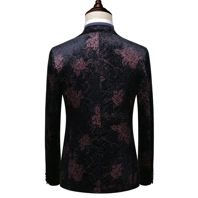 Зимний бархатный облегающий костюм-тройка с цветочным принтом брюки жилет