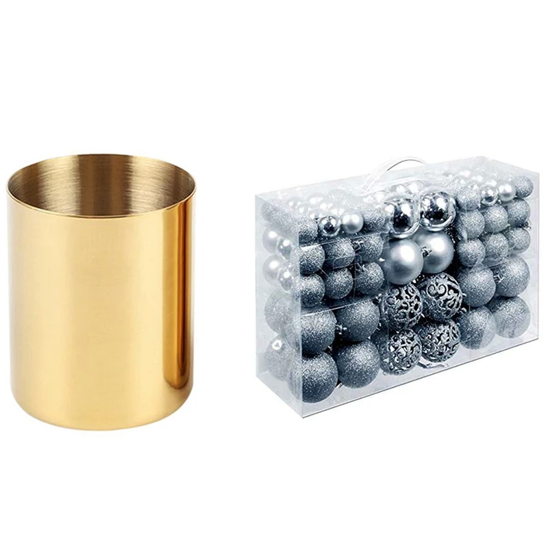 

1 Pcs Gold Flower Vase Pen Holder Desktop Storage Container & 100 Pcs Christmas Ball Box