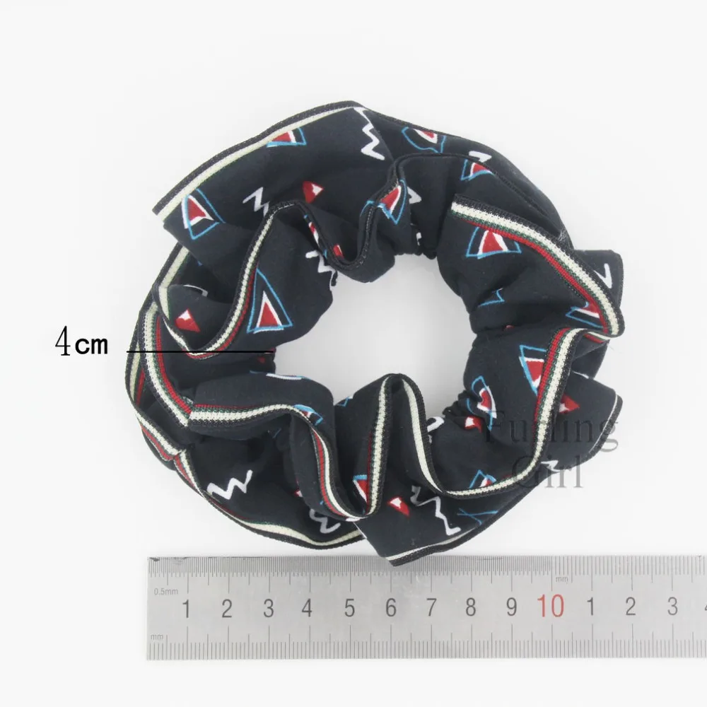 Furling Girl 1pc Geometric Pattern Cotton Hair Scrunchies with Striped Trim Women Ponytail Holder | Scrunchie