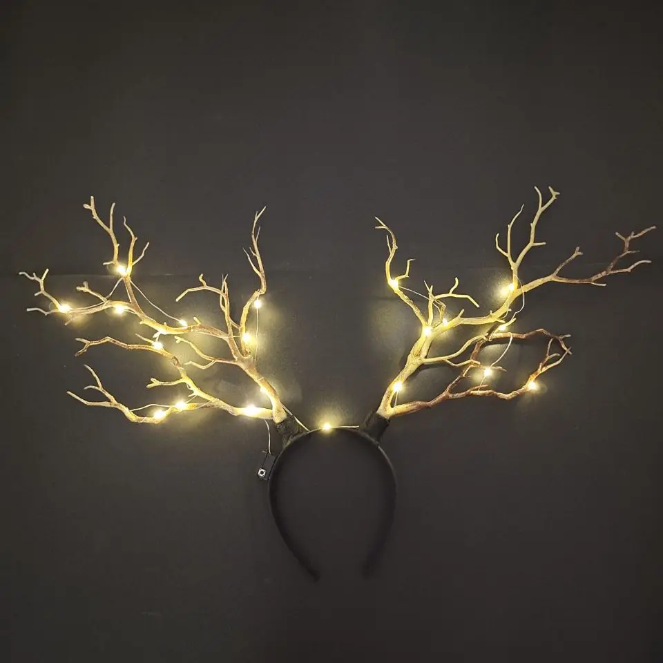 

2021 Halloween Luminous Antler Headbands for Women Christmas LED Light Antler Headband Wedding Headdress Photography Photo Prop