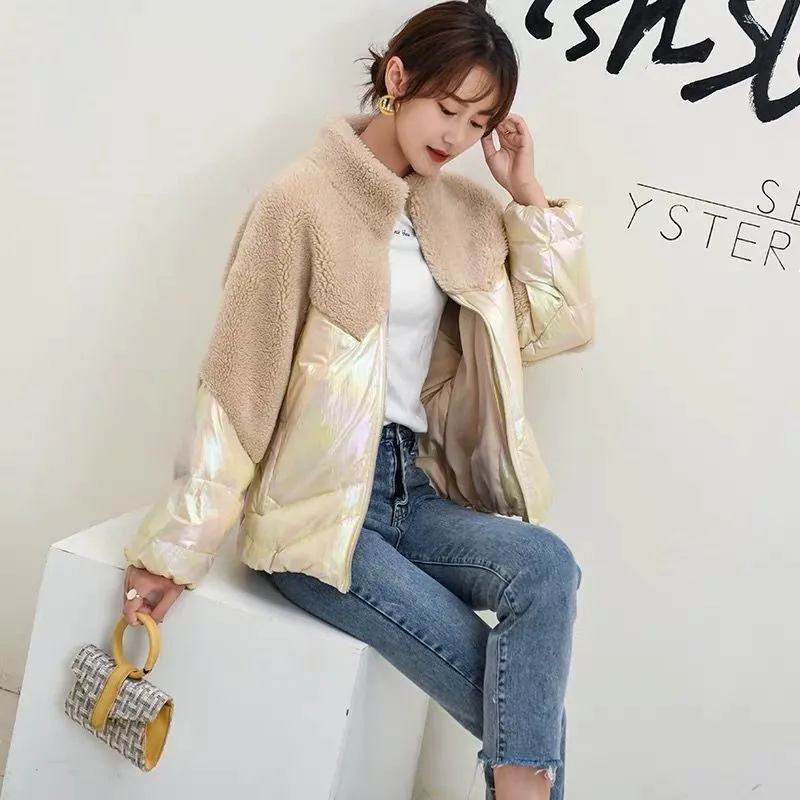 Светоотражающие цвета металлик Глянцевая зимняя куртка для женщин из