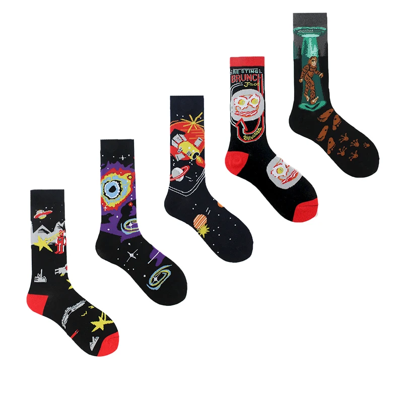 

High Quality Comfortable Creative Product Astronauts Socks Men Breathable Hip Hop Harajuku Planet Funny Calcetines Hombre Men