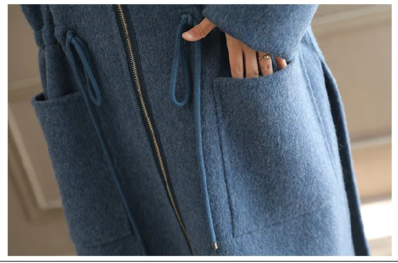 

Woolen Coat Female 2020 Winter Women's Hooded Waist Mid-length Overcoat Solid Color Wild Woolen Coat Trend Mujer L256