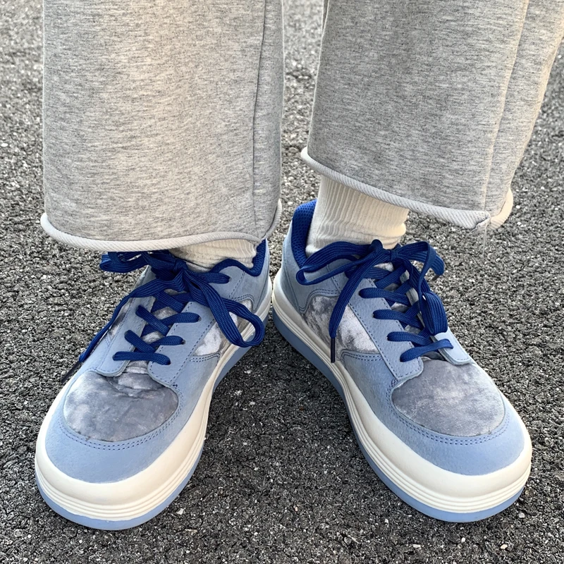 

Женские милые синие кроссовки, Повседневная дышащая теплая обувь, мягкие Матовые кроссовки на толстом каблуке, дизайнерские Лоскутные крос...