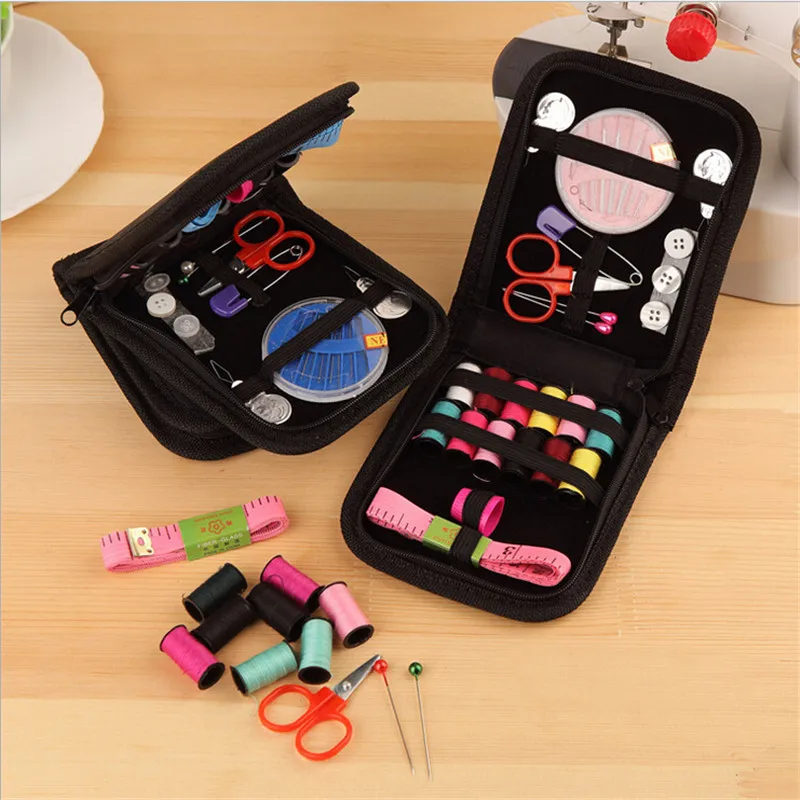 Черный портативный комплект для шитья иглы ленты ножницы нитки швейные