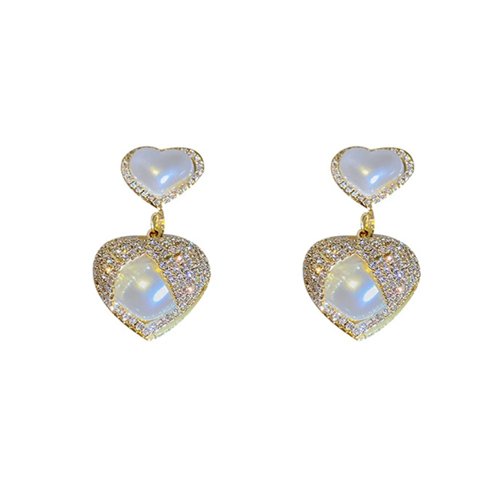 

Luxury S925 Pearl Rhinestone Love Heart Dangle Earrings for Women Pendant Fashion High Quality Jewelry Girl Ear Accessories