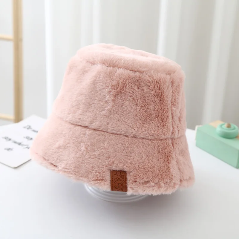 Winter Kids Baby Plush Bucket Hat For Girls Mink Fisherman Caps Children Bonnet