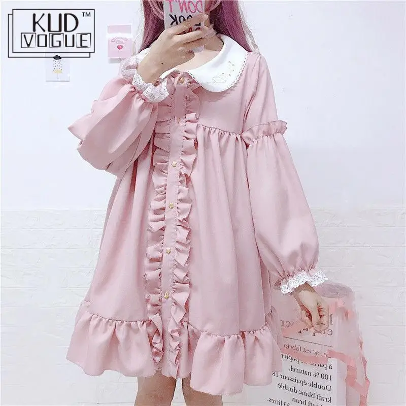 Кружевное вышитая кукла с оборками женское винтажное розовое платье в японском