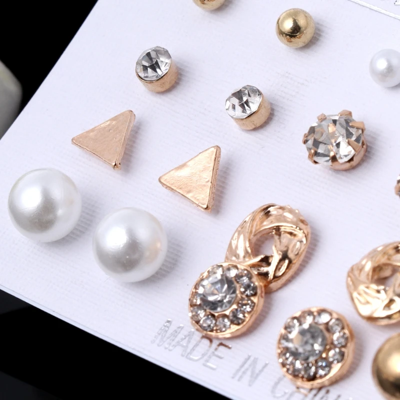 

12 Pairs Crystal Punk Geometric Peach Heart Piercing Stud Earrings Set For Women