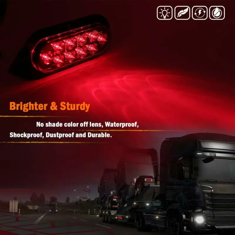 

6" Automotive LED Tail Lights PC Lens + ABS Housing 10LED Oval Reverse