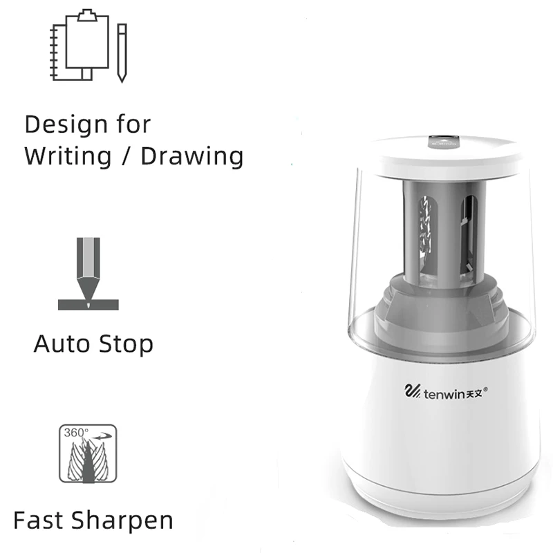 

HOT-Tenwin Stationery Automatic Electric Pencil Sharpener USB Heavy Mechanical with Container Battery for Kids