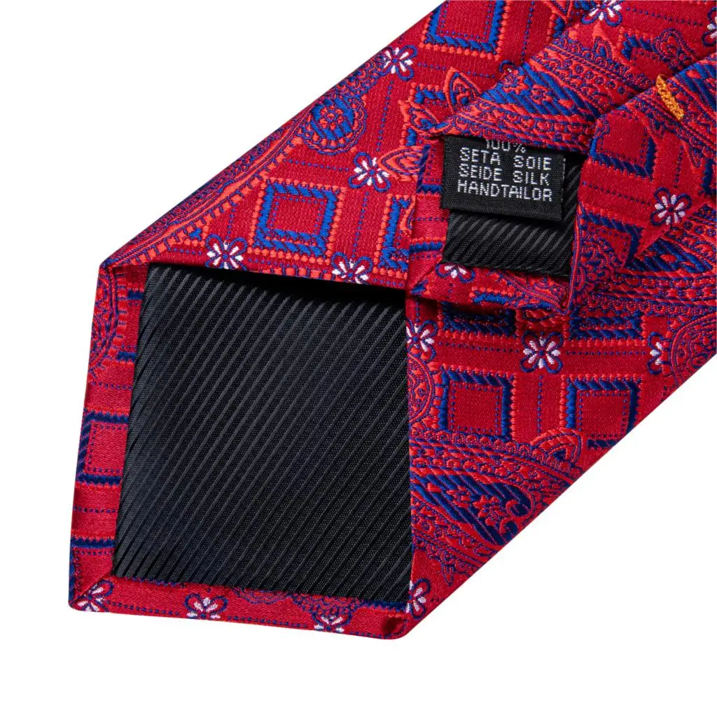 

New Design Men Tie Red Blue Paisley Silk Wedding Tie For Men Hanky Cufflinks Gift Tie Set DiBanGu Fashion Business Party MJ-7350
