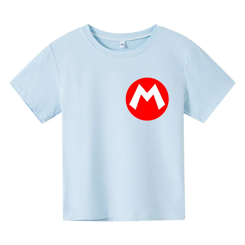 

2021 Fashion Cartoon Super Mario Print Toddler Children Short Sleeve Kids Anime Summer Funny Boys/Girls 4-14 Tops Clothing