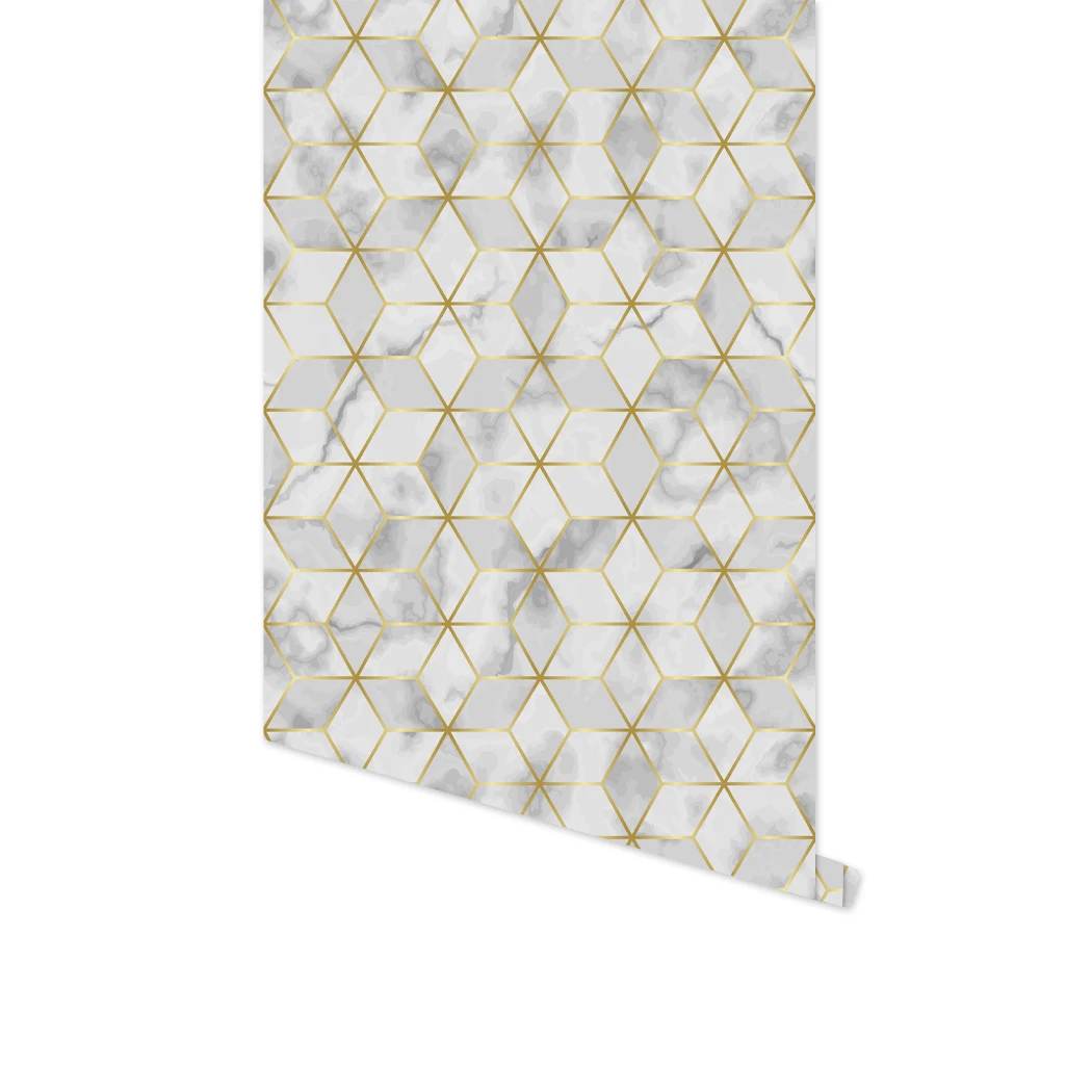Peel And Stick Imitation Tile Sticker Geometry Golden Hexagon Self Adhesive Wallpaper Waterproof For Bathroom Kitchen Home Decor