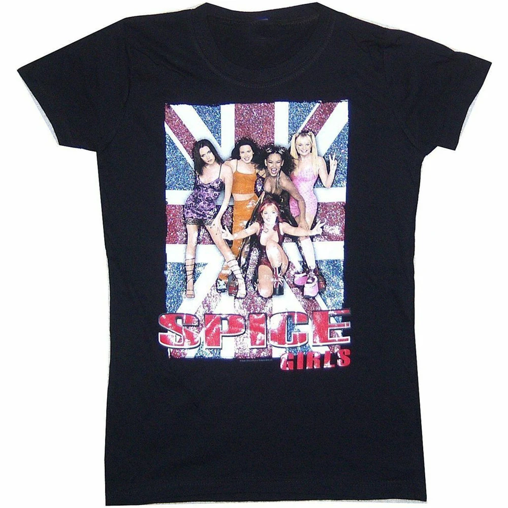 Черная футболка для девочек с изображением британского флага и надписью Spice
