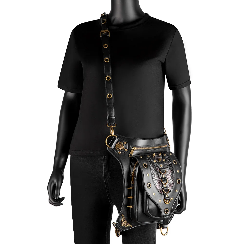 

2021 Men Punk Rock Motorcycle Bag Women Steampunk Chain Belt Waist Bags Motor Biker Shoulder Crossbody Pouch Male Chest Packs