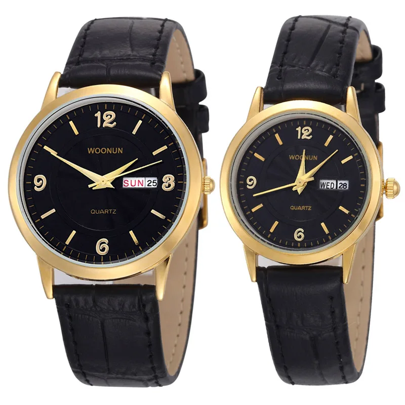 Fashion Couple Watches Lovers Watches Leather Strap Date Day Quartz Watches Men Women Fashion Casual Watches relogio masculino