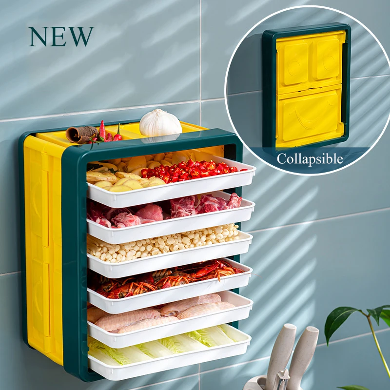 

Collapsible Multi-layer Ingredients Distribute Plate Kitchen Wall Hanging Punch-free Shelf Allocate Food Storage Home Organizer