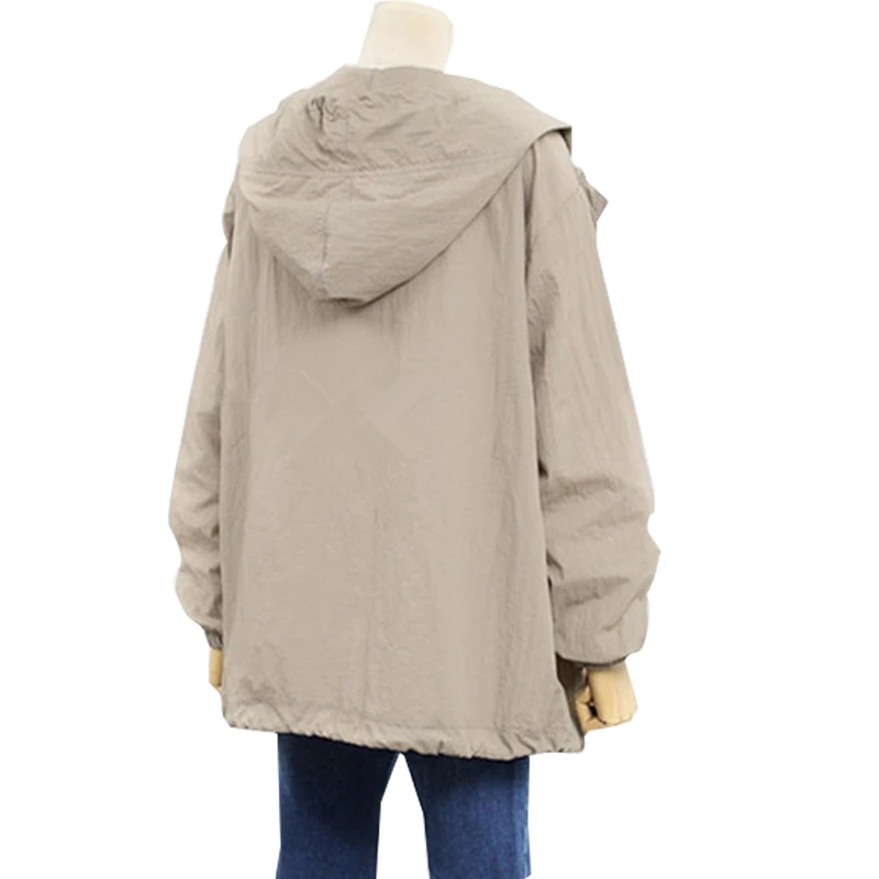 

Women Long Sleeves Hooded Coat Drawstring Closure Overcoat Casual Zipper Jacket BX0B