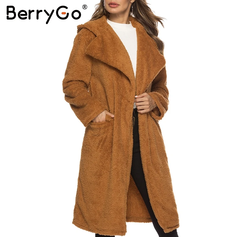 BerryGo повседневное женское Шерстяное Пальто с капюшоном элегантные плюшевые