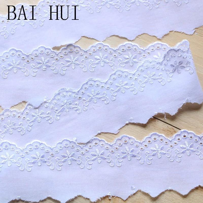 

2yard Luxury White cotton embroidery flower lace collar Fabric Sewing Applique DIY ribbon trim cloth dress decor