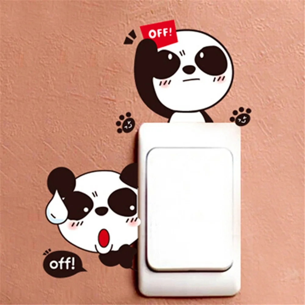 

1PC Cute Cat Panda Switch Sticker Room Decor Bathroom Toilet Switch Cartoon Decoration Sticker