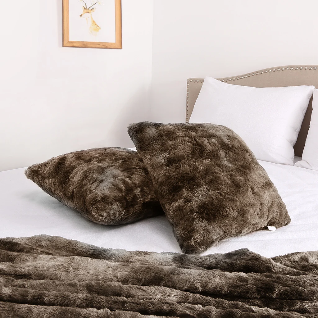 LANGRIA Faux Fur Cushion Covers 18x18&quot 2 Sets Soft Plush Shaggy Throw Pillow Case Hidden Zip Closure Bed Sofa Couch | Дом и сад