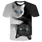 Футболка с 3D-принтом для мужчин и женщин, модная рубашка оверсайз с принтом двух кошек, с круглым вырезом и коротким рукавом, Свободный Топ, 6XL, на лето