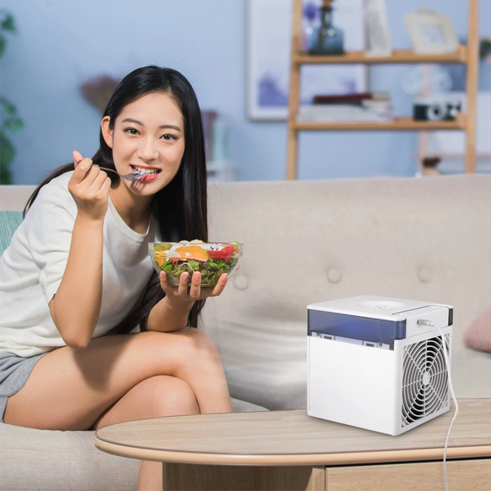 

Air Cooler Fan Mini Desktop Air Conditioner with Night Light Mini USB Water Cooling Fan Humidifier Purifier Multifunction Summer