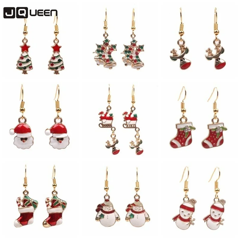 Fashion Cute Snowman Small Bell Earrings Santa Claus Christmas Tree Pendant Earring Socks Deer Head Jewellery For Women Gift | Украшения и