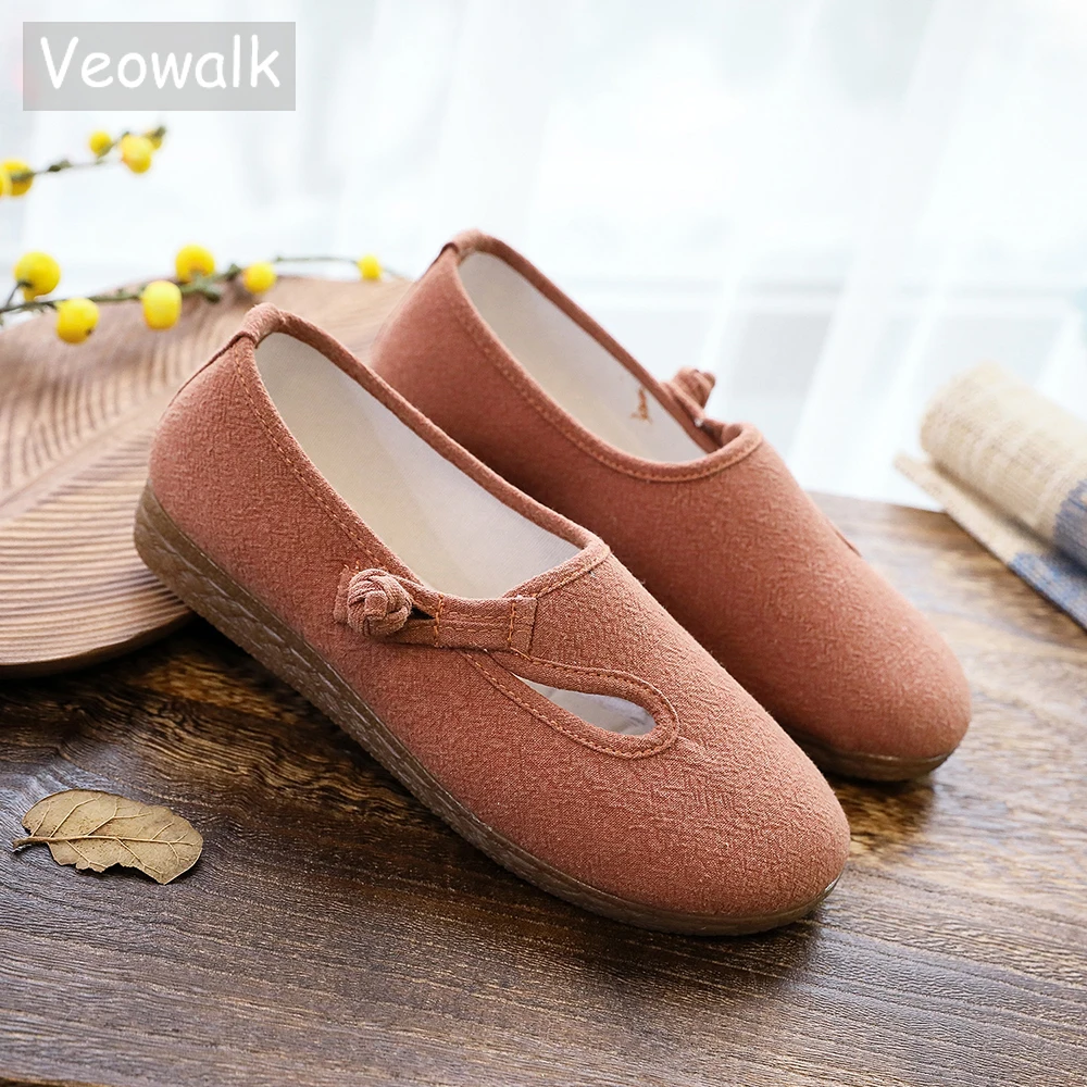 Женские однотонные Лоферы Veowalk из мягкого хлопка Дамская Повседневная Удобная