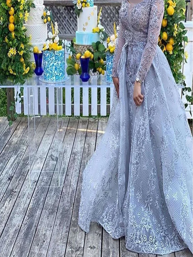 

MNGRL Elegant A-Line Evening Dress 2020 Off Shoulder Sexy Lace High Slit Saudi Arabia Gold Long Formal Party Gown