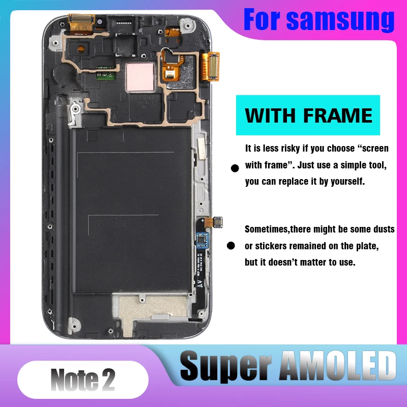 Оригинальный ЖК-дисплей Super AMOLED для SAMSUNG Galaxy Note 2 N7100 Note2 с рамкой и кнопкой