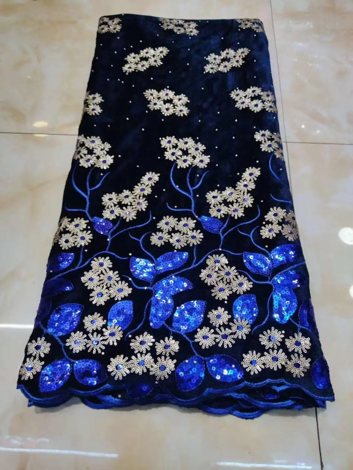 

African lace high quality lace fabric 5 yards 2021 latest French fashion Velvet sequined and Rhinestone lace fabric HS-031