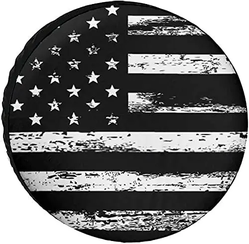 

AMZCUST Black White Vintage American Flag Spare Tire Cover PVC Leather Waterproof Dust-Proof Universal Wheel Cover Fit for