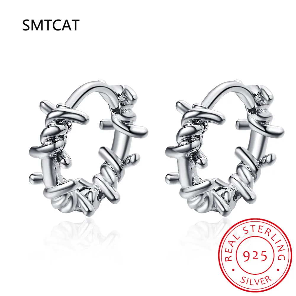 

Женские серьги-кольца из серебра 925 пробы SMTCAT, серьги-Клипсы из колючей проволоки, подарок для женщин и девушек, ювелирные изделия для подрос...