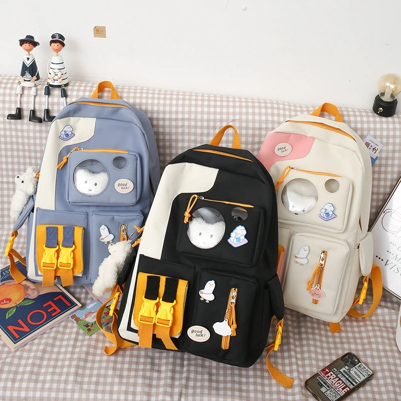 

Cute Cartoon 5-piece Canvas Large Capacity School Bag 2021 Fashion Girls Orthopedic Schoolbag With Cute Backpack Mochila