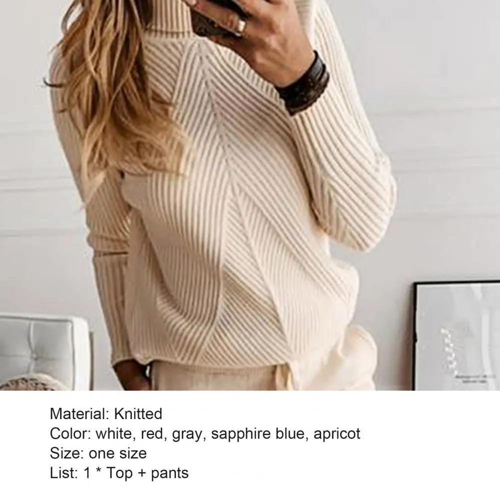 

Women Solid Knittied wear Thermal Two pcs out fits Tracksuits For Women Long Sleeve O neck Blouse Pants Sets Female Sportswear