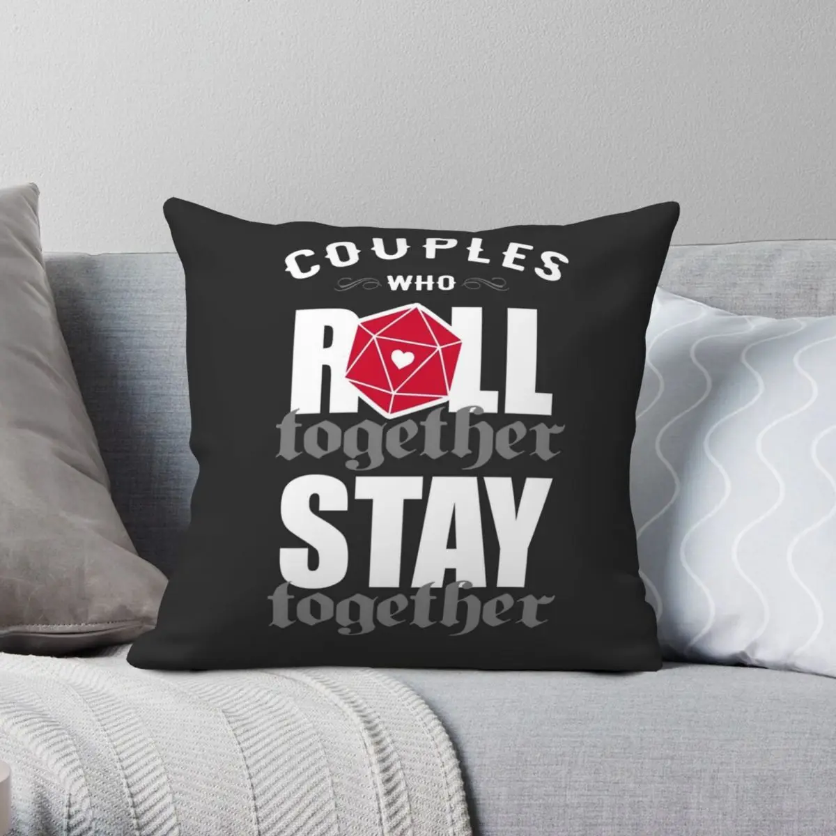 

Couples Who Roll Stay Together D20 Square Pillowcase Polyester Linen Velvet Creative Zip Decor Pillow Case Sofa Cushion Cover