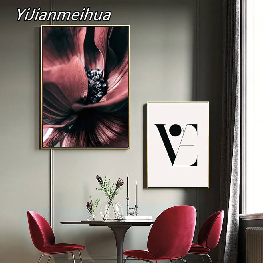 

Burgundy Rose Flower Love Dance Quotes Wall Art Canvas Painting Nordic Posters And Prints Wall Pictures For Living Room Decor