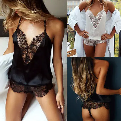 

Fashion Women Sexy/Sissy Lace Babydoll G-String Nightwear Thong Bodysuit Plus Size