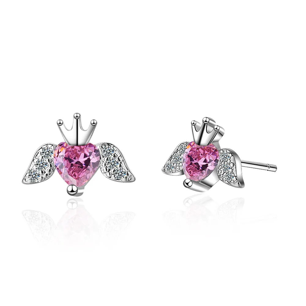 

New Arrival 100% 925 Sterling Silver Elegant Angel Wings Shiny CZ Zircon Lady Stud Earrings Jewelry For Women Drop Shipping